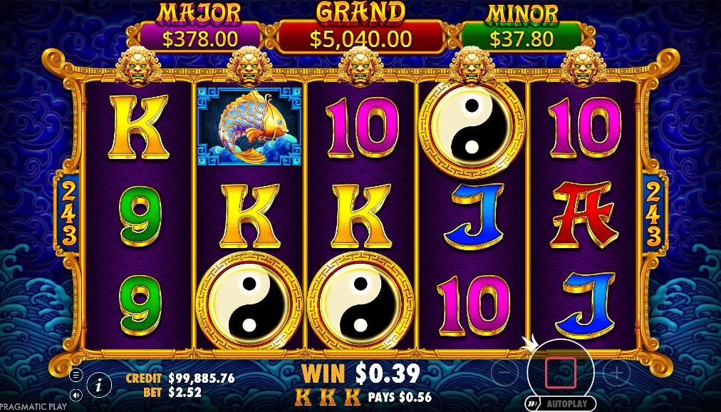 The moment three Yin-Yang Scatter symbols land on the central reels of 5 Lions Gold, triggering the entry into the customizable Free Spins bonus round.