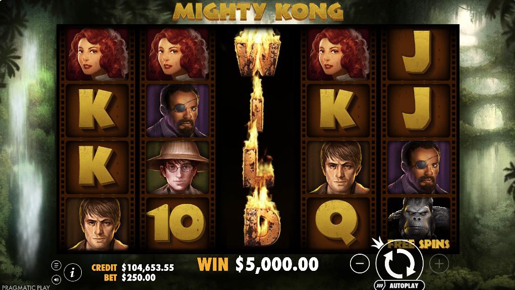 The 5x4 reel layout of the Mighty Kong slot during base gameplay.