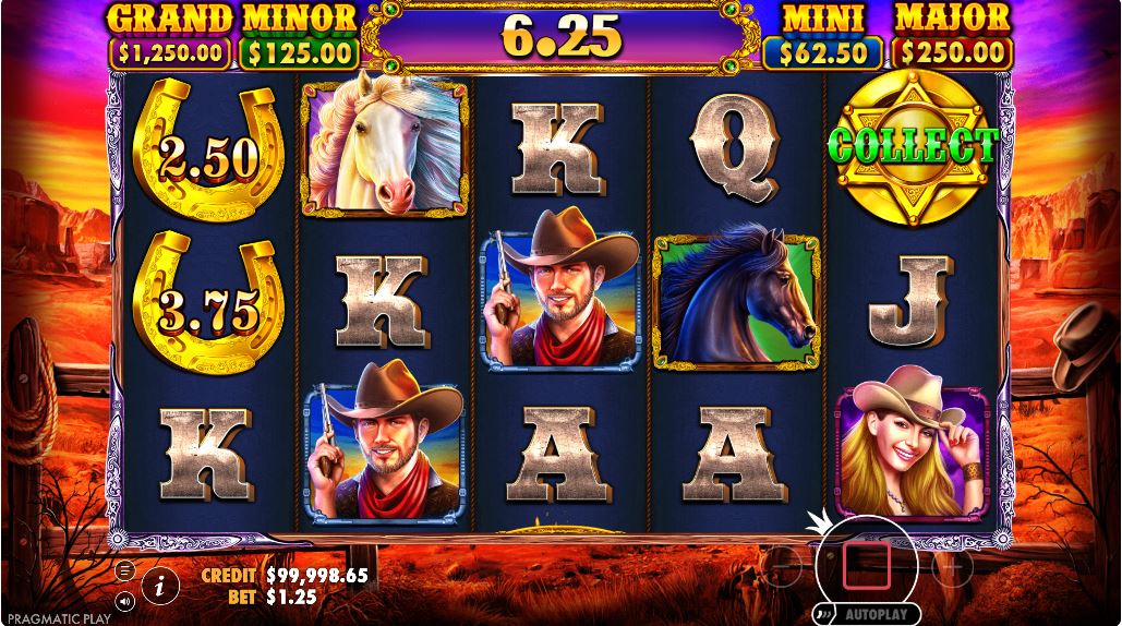 The 5x3 reel layout of the Mustang Gold slot during standard gameplay.