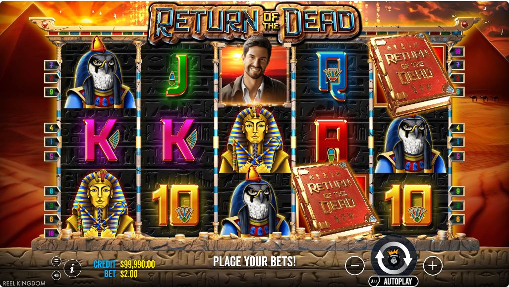 Return of the Dead slot title screen with the main explorer character