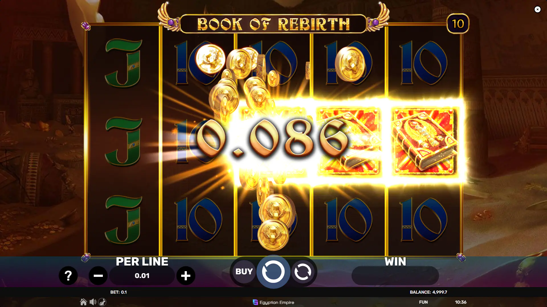 Three Book scatter symbols landing on the reels in Book of Rebirth