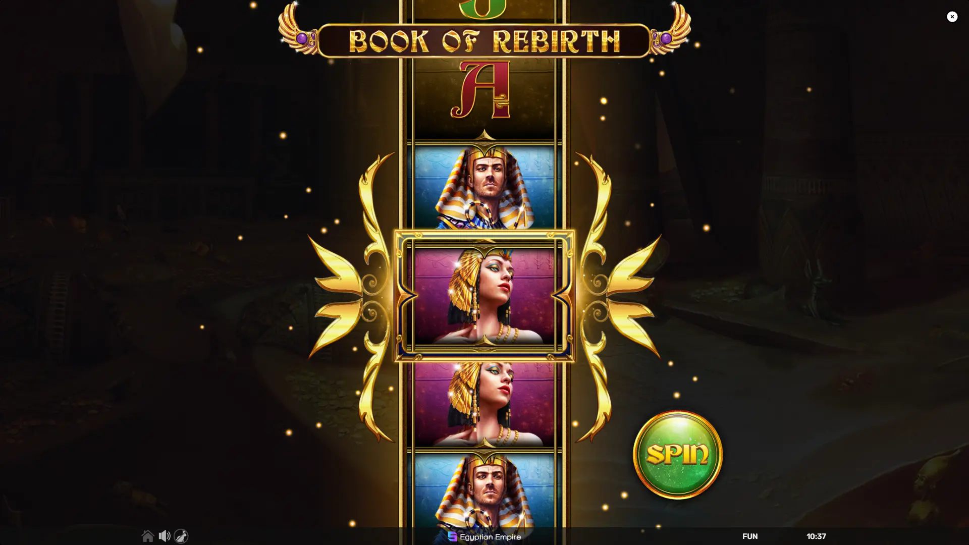 The selection wheel spinning to determine the expanding symbol for the free spins bonus