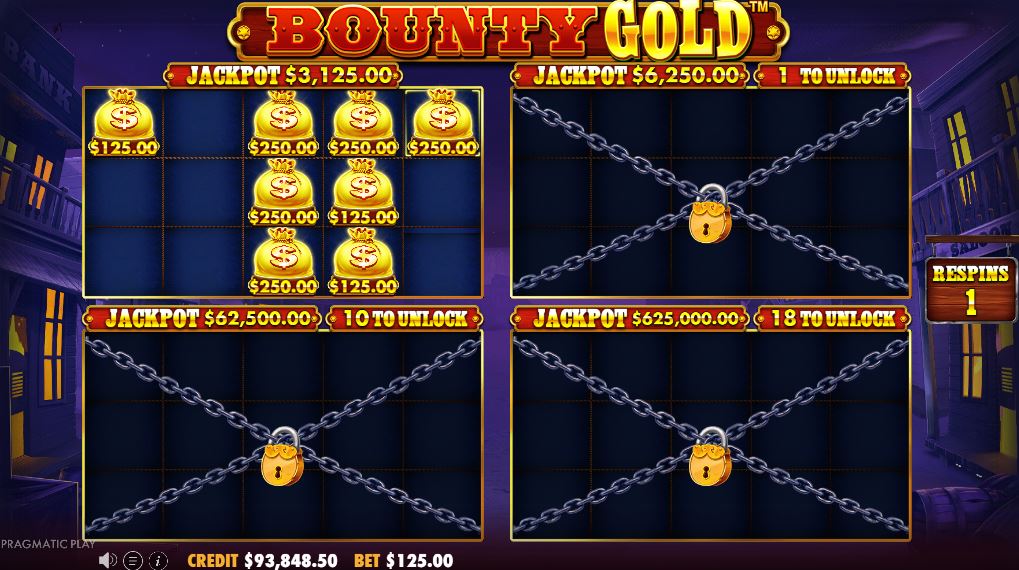 The Bounty Gold bonus round with multiple game matrices unlocked for higher win potential.