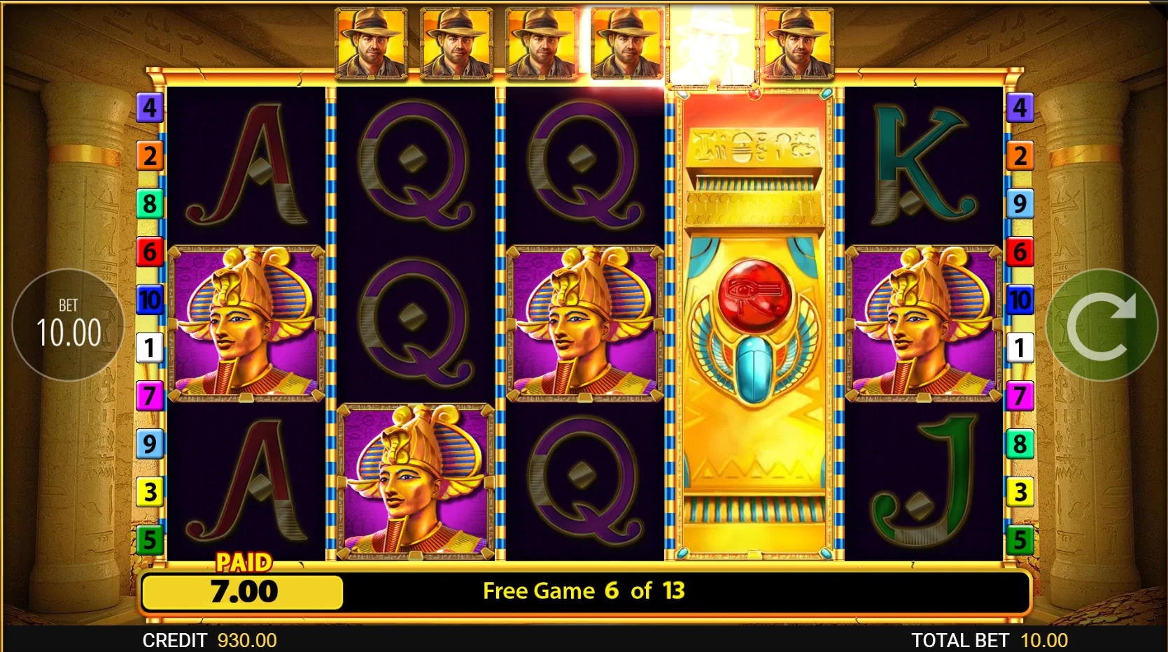 Symbol upgrade progress bar illuminated at the top of the screen during the free spins feature after a wild landed