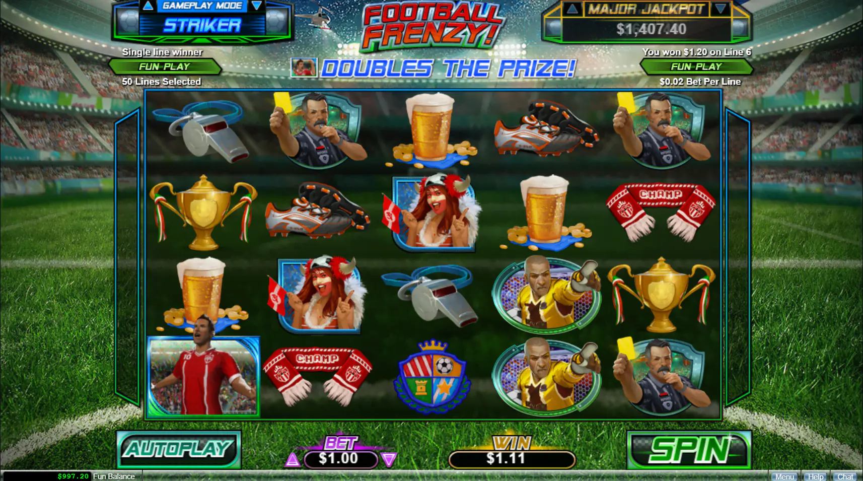 Football Frenzy base game screen with 5 reels and football symbols, showing the main layout players read before testing bonus flow