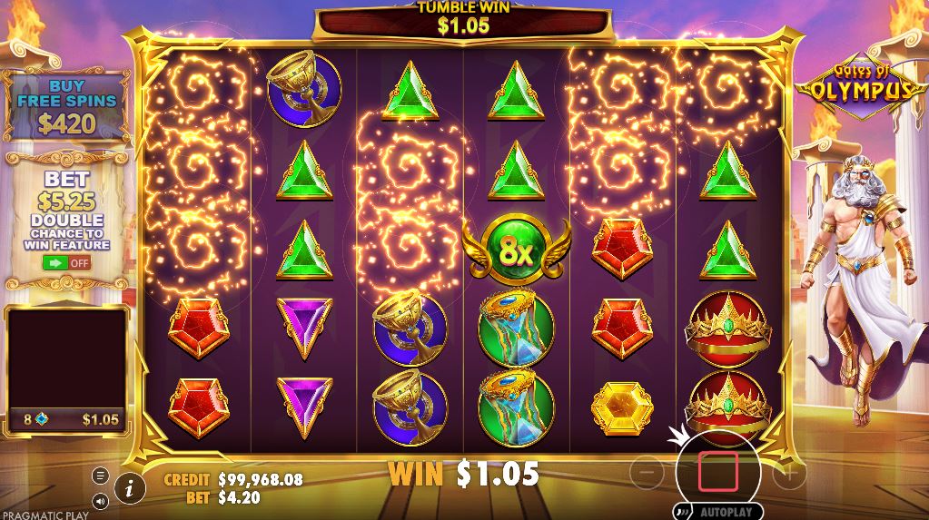 The Tumble Feature activating in the Gates of Olympus game after a winning combination.