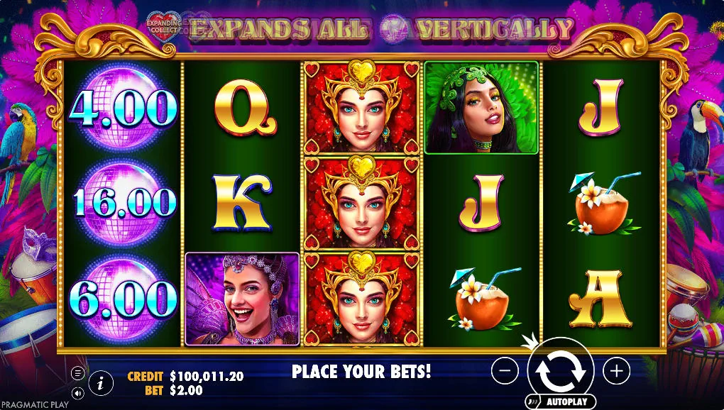 Multiple disco ball Money Symbols on Heart of Rio reels without a Collect trigger, demonstrating the primary near-miss mechanic for players.