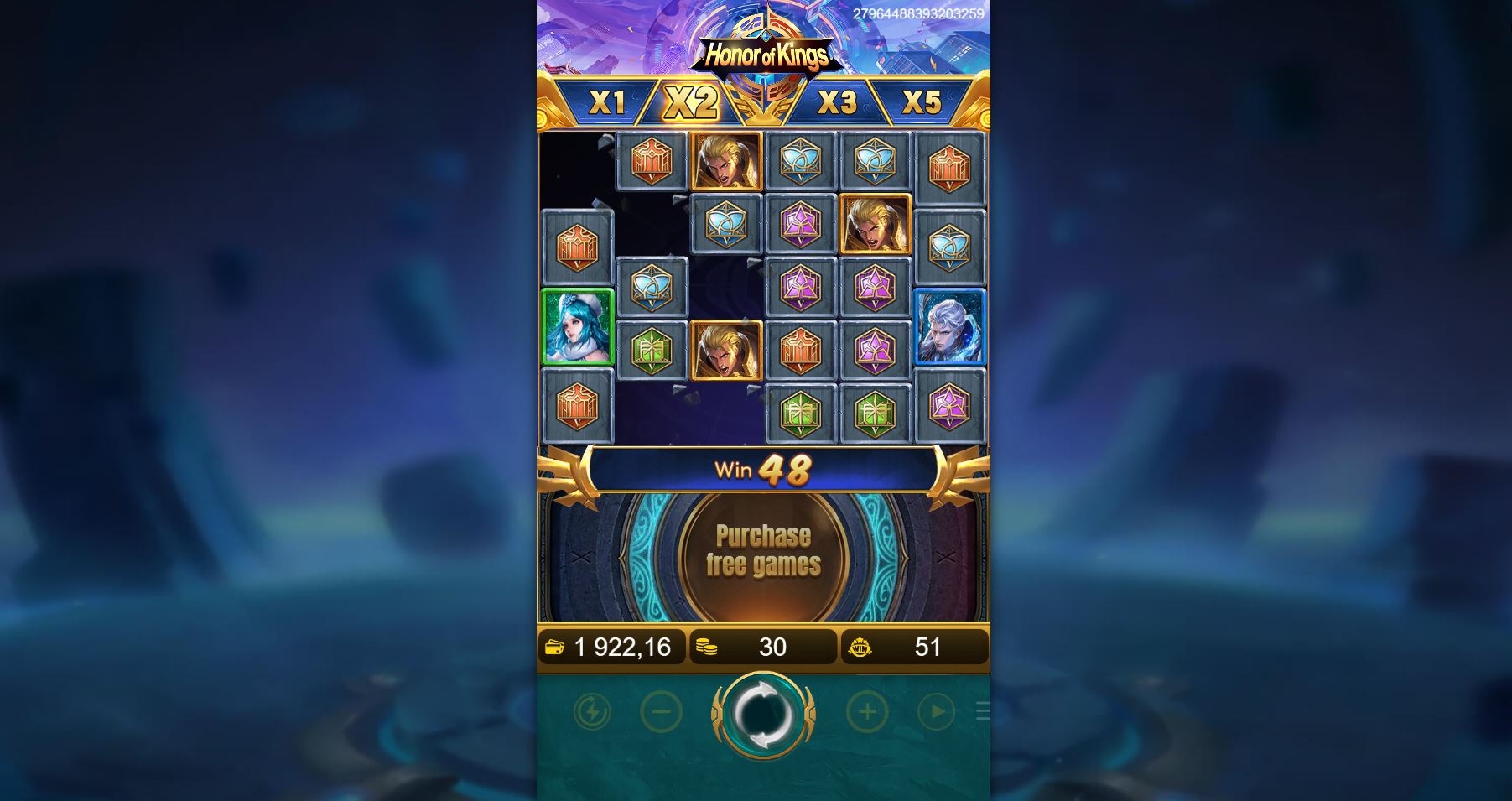 A winning combination explodes in the Honor of Kings slot, triggering the cascading reels mechanic and increasing the win multiplier.