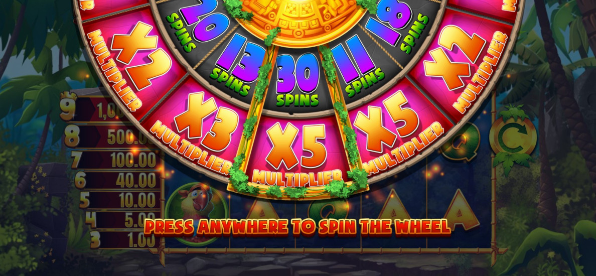 The Free Spins Bonus Wheel in King Kong Cashpots, displaying segments with different spin and multiplier combinations.