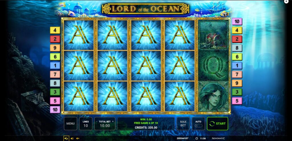 The Special Expanding Symbol mechanic during Lord of the Ocean Free Spins, showing a chosen symbol covering full reels for increased wins.