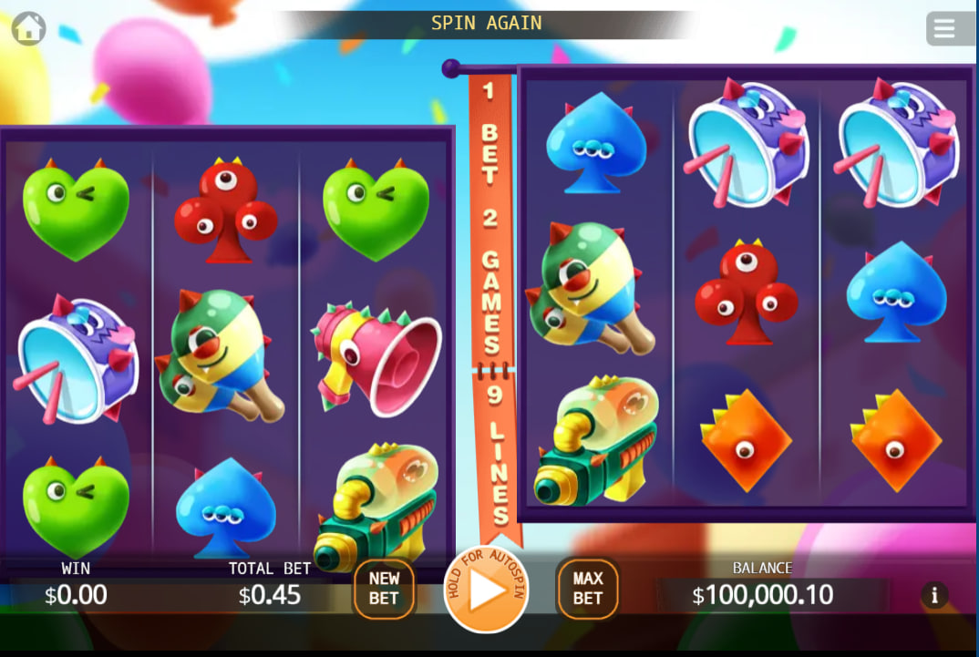 Dual 3x3 reel grids in Monster Parade slot showing active paylines and $0.45 total bet for dual-game action