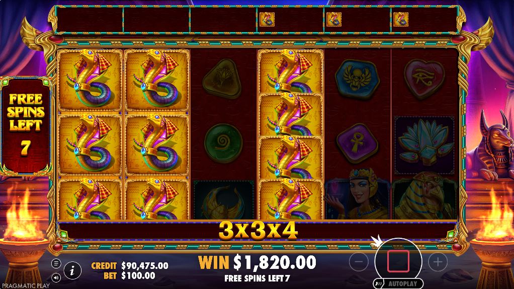 The progressive reel expansion feature in action during Book of Golden Sands free spins, with collected symbols visible above the reels.