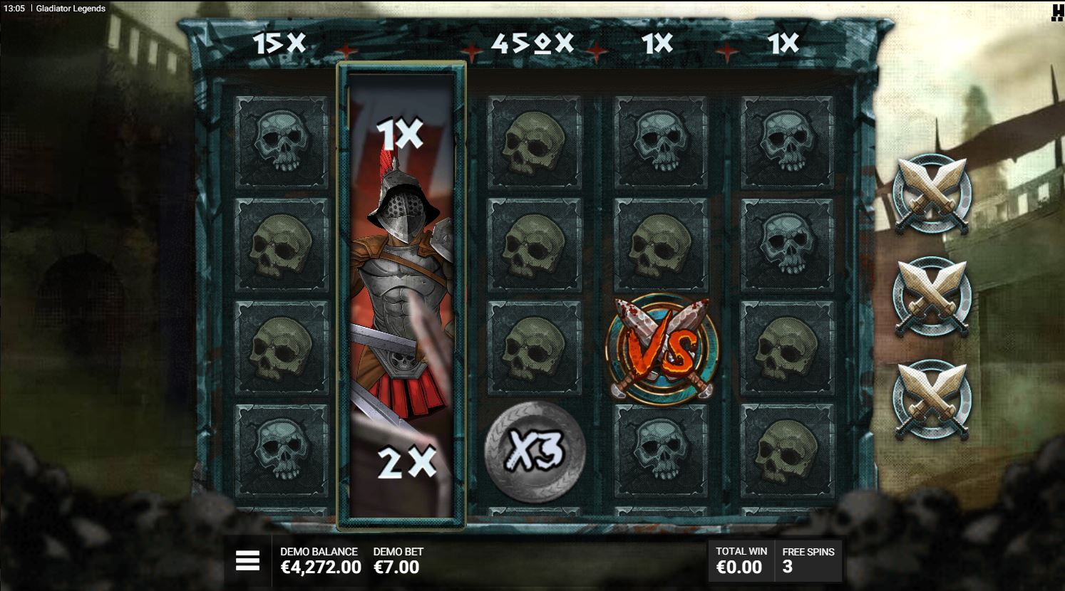 The Champions of the Arena bonus round in Gladiator Legends with active reel multipliers.