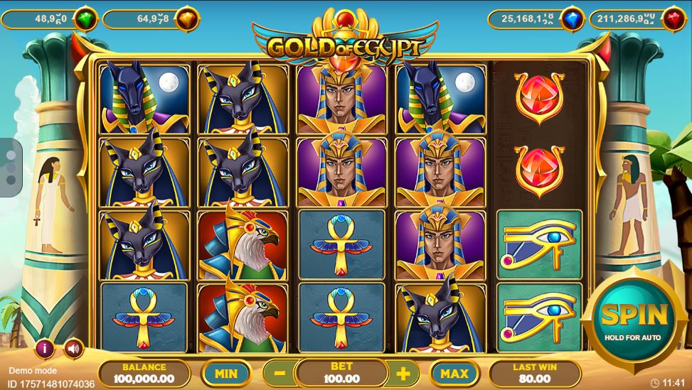 Base game screen of the Gold of Egypt slot with a 5x4 grid.