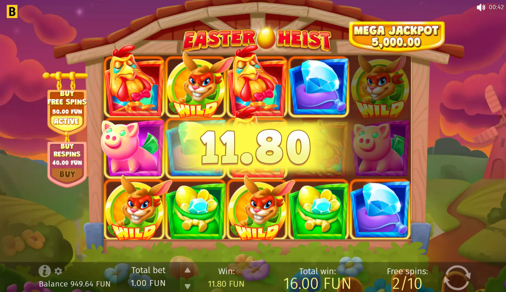 Easter Heist free spins gameplay with only top-paying symbols active during the bonus round