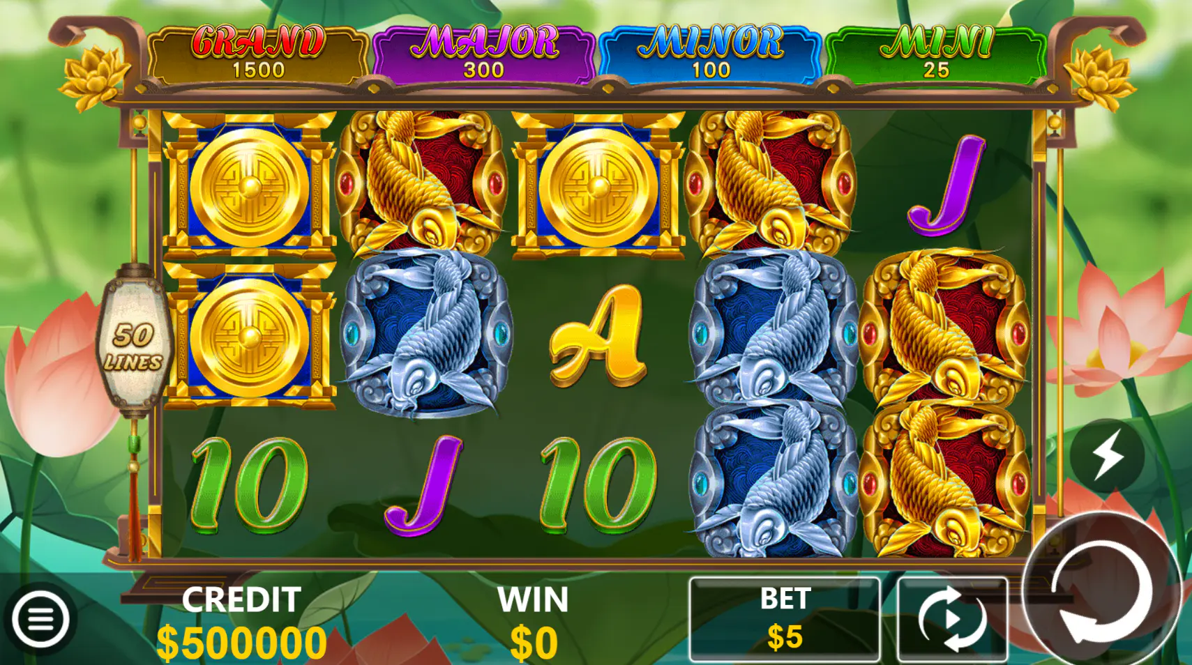 Fortune Koi base game on a 5x3 reel set so players can judge layout clarity before any feature starts