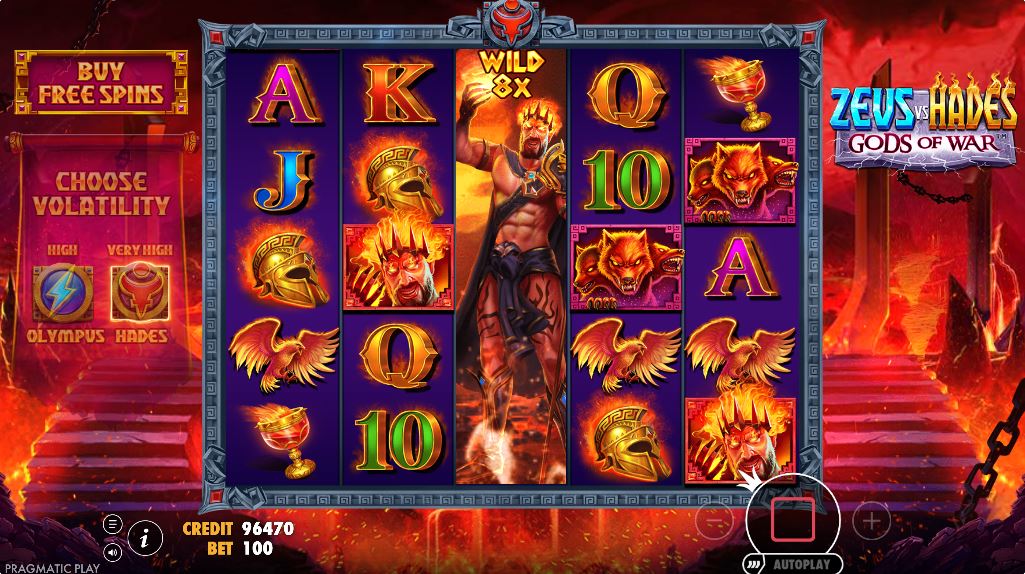 A full-reel expanded wild with a 8x multiplier contributes to a significant win on the Zeus vs Hades reels.
