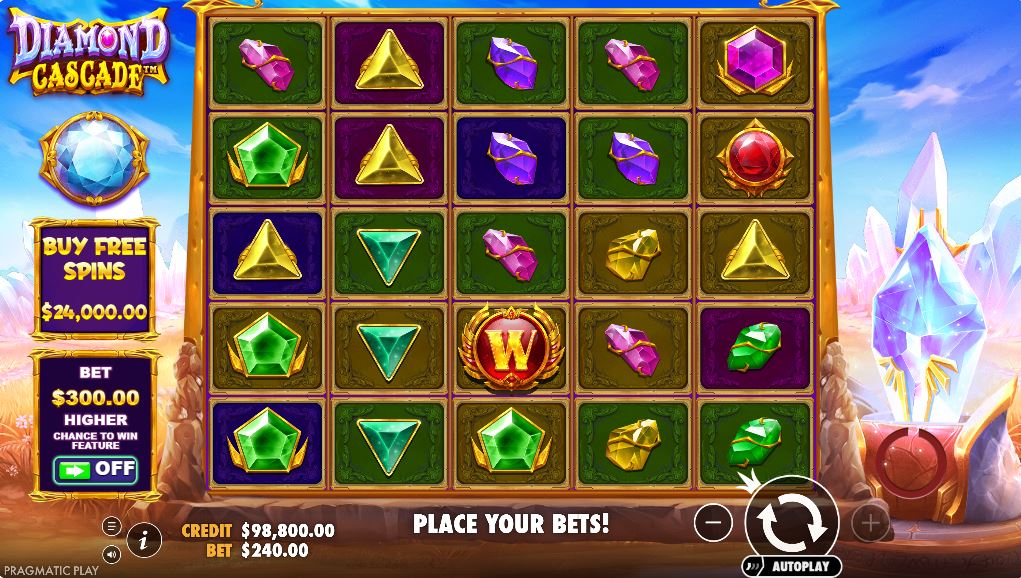 The 5x5 grid layout of the Diamond Cascade slot in the base game.