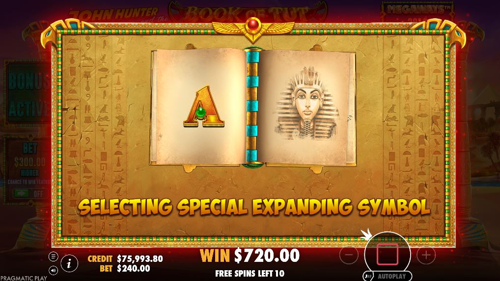 The Book of Tut revealing the special expanding symbol for the duration of the free spins.