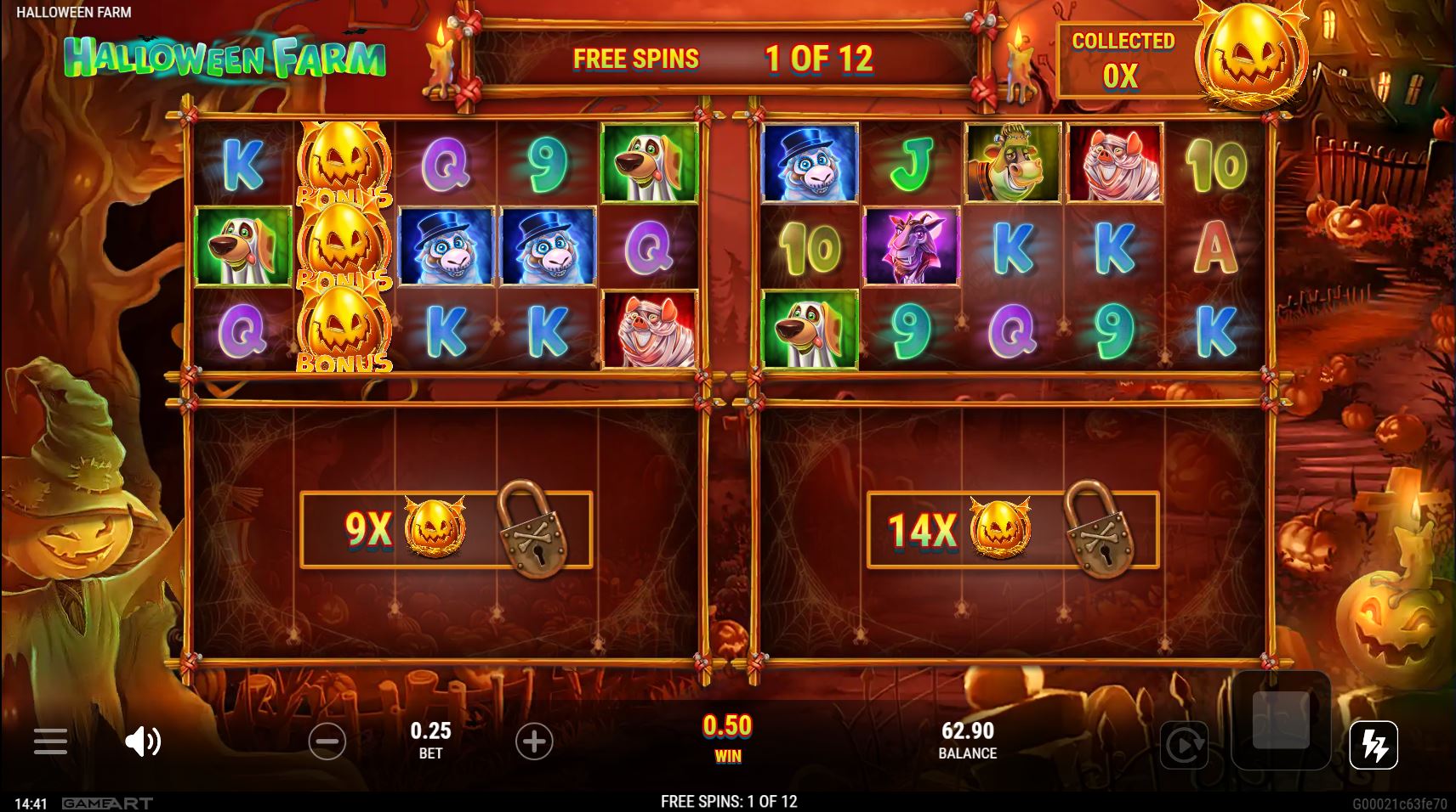 The Halloween Farm free spins round with two active reel sets playing simultaneously.