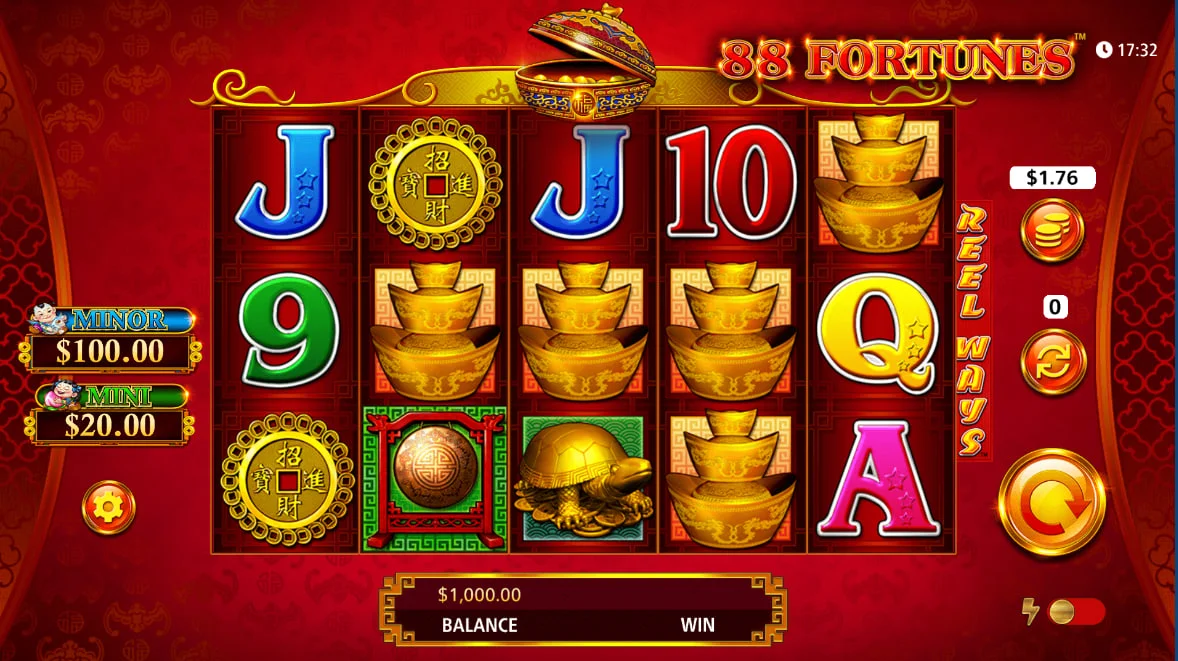 88 Fortunes Jackpot Festival slot main grid showing 243 ways to win and current jackpot meters for player awareness.
