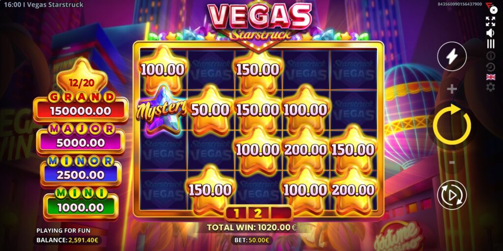 The Running Wins bonus game screen in Vegas Starstruck with sticky Bonus symbols.