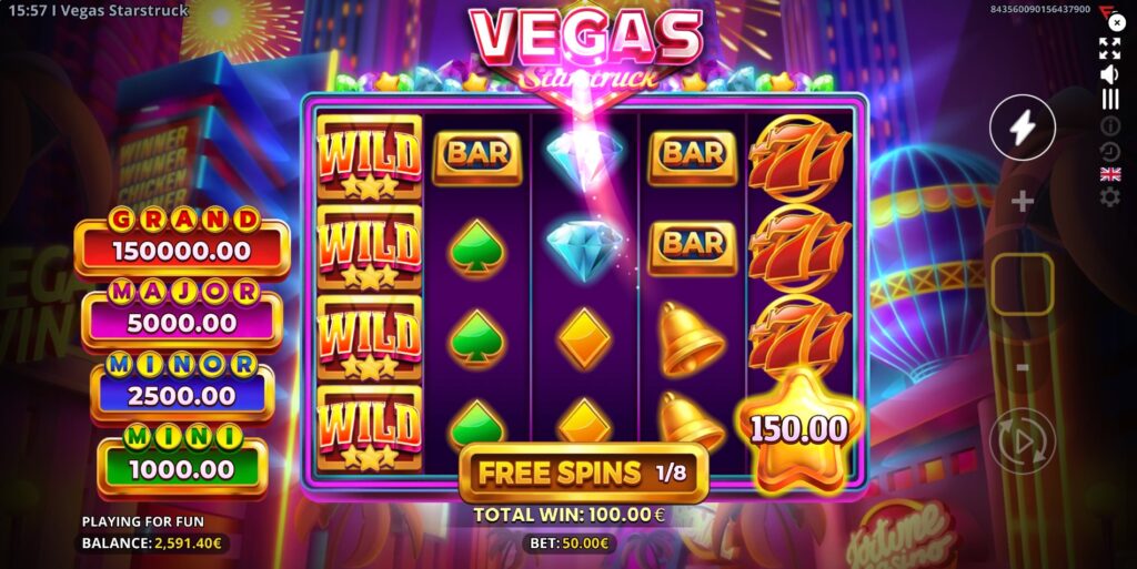 Gameplay during the Free Spins bonus round in Vegas Starstruck.