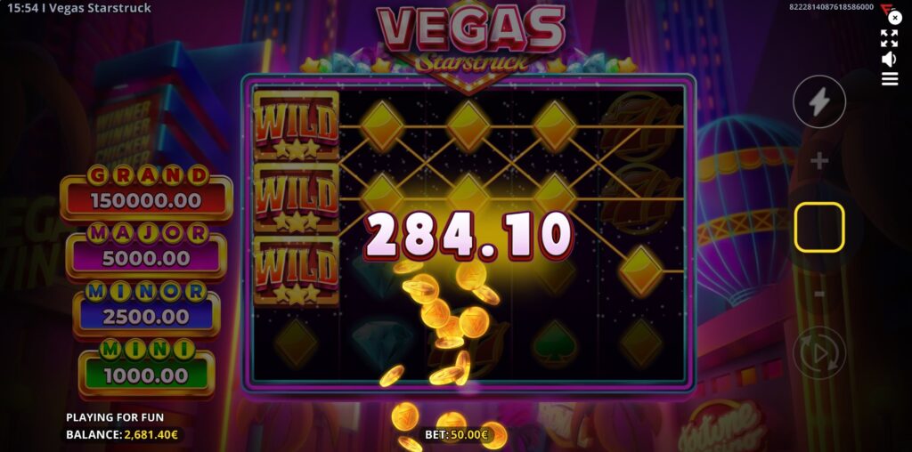 A winning payline highlighted in the Vegas Starstruck slot game.