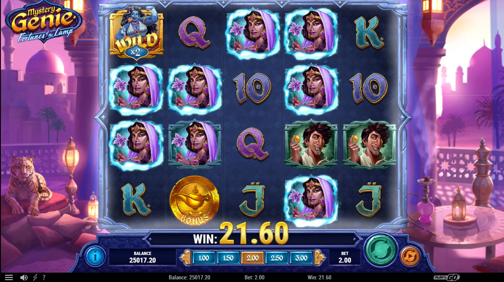 A winning spin in Mystery Genie where Mystery Symbols have transformed into the top-paying symbol, demonstrating the feature's potential.