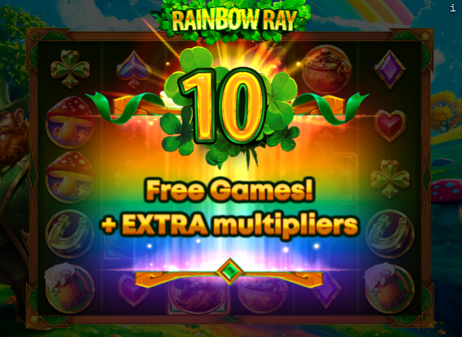 10 Free games with multipliers in Rainbow ray slot