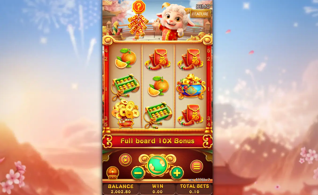 Base game grid of the Fortune Sheep slot showing the 3x3 layout and Wild symbols