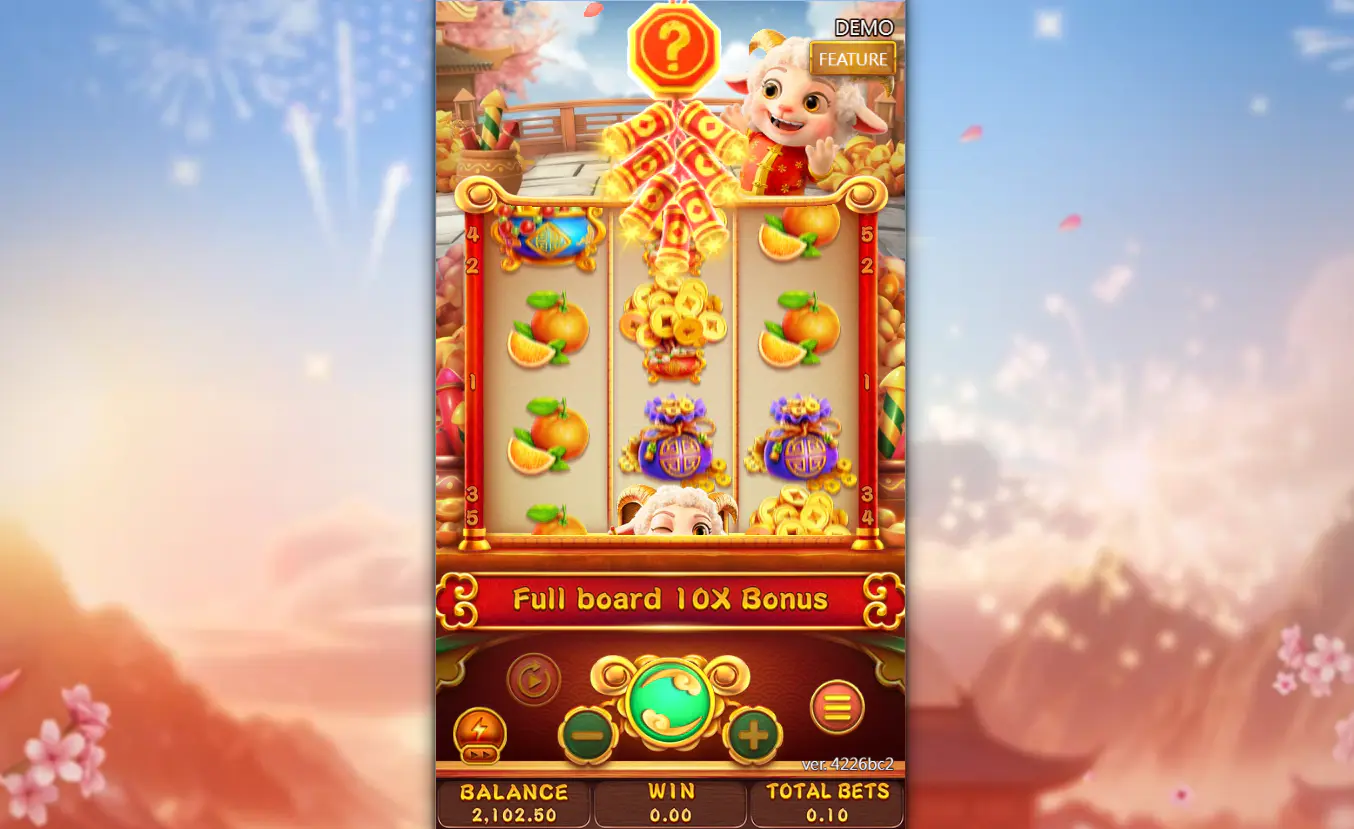 The Respin feature activating after a Wild symbol appears on the reels in Fortune Sheep