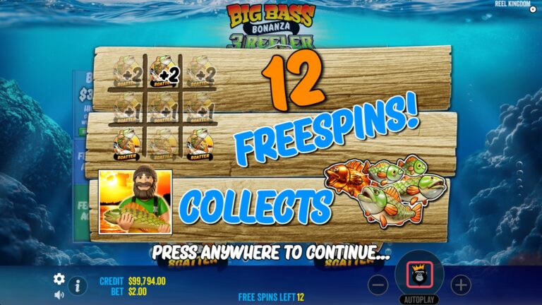 Win 12 free spins in Big Bass Bonanza 3 Reeler slot (Pragmatic Play)