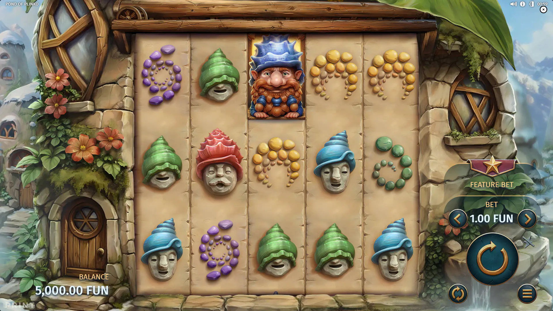 The standard 5x3 grid layout in the Pond of Plinko base game.