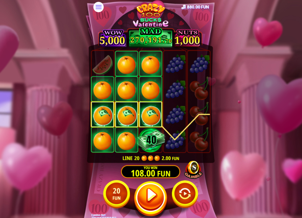 Crazy 100 Bucks Valentine by 7777 Gaming - Win