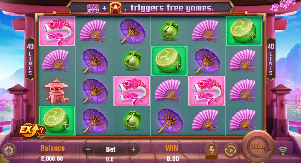 Neko Neko slot base game interface showing 6x4 grid with Maneki Neko character and Japanese temple background.