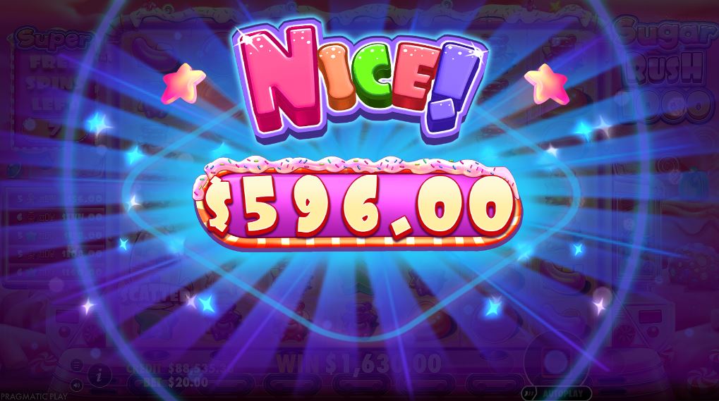 A big win screen celebrating a large payout on the Sugar Rush 1000 slot.