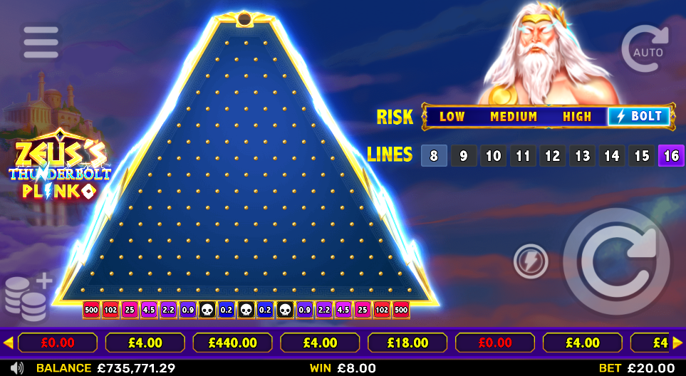 Zeus’s Thunderbolt Plinko by NetGaming - Win