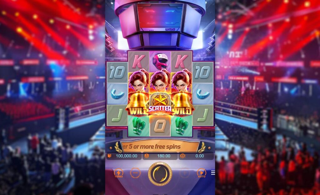 Initial 3-4-4-4-3 reel layout of the Knockout Riches online slot base game.