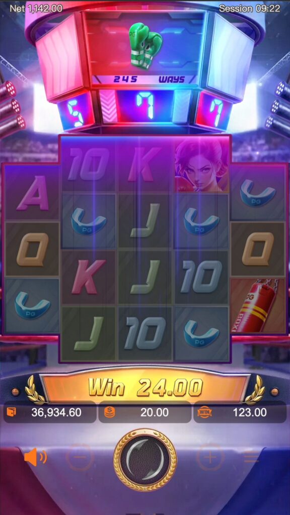 Increased values shown on the Stacking Symbols counters during a win cascade sequence in Knockout Riches.