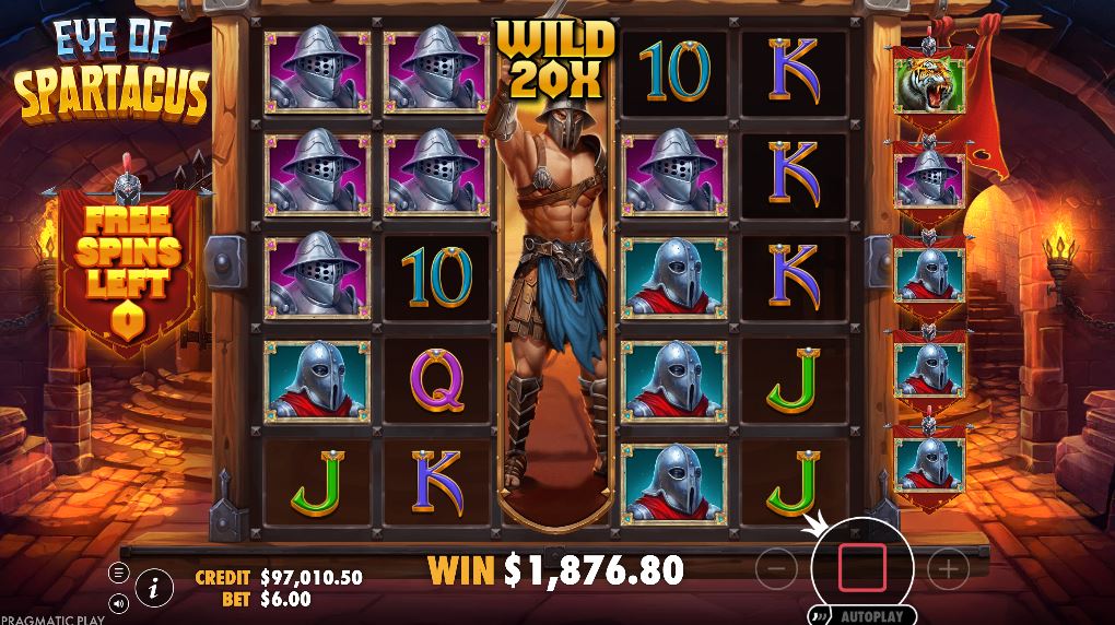 The Symbol Upgrade animation during the free spins in the Eye of Spartacus slot.