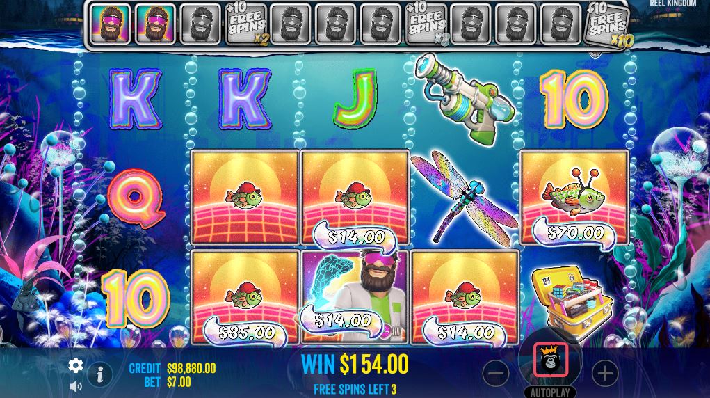 The Fisherman Wild collecting fish money symbols during Free Spins