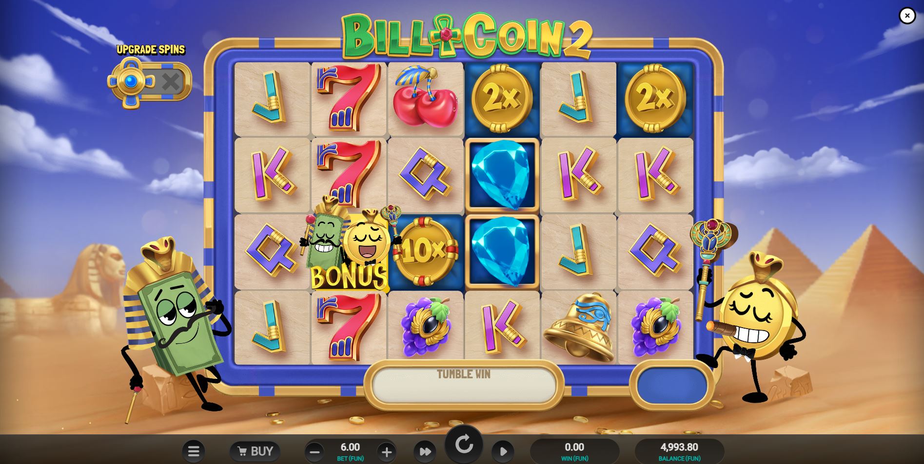 The main 6x4 game grid of the Bill & Coin 2 Mummy Mischief slot.