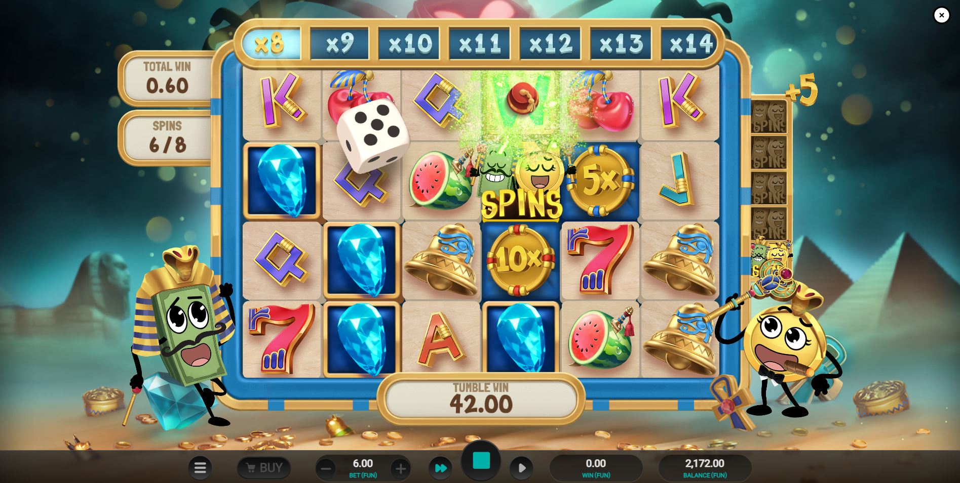 Gameplay during the Multiplier Ladder bonus, showing the multiplier value increasing.