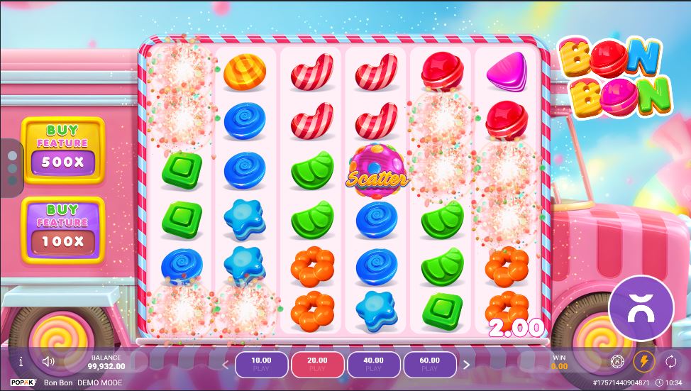 A winning cluster triggers the Avalanche Reels feature in the BonBon slot demo.