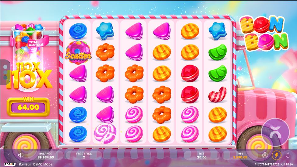 The Total Multiplier meter active during the Free Spins round of the BonBon game.