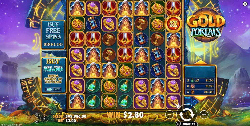 A roaming wild with an increased multiplier in the Gold Portals slot.