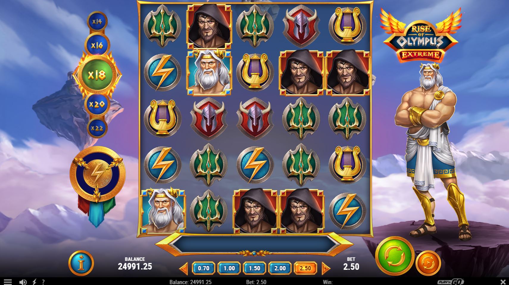 Rise of Olympus Extreme slot base game grid with Poseidon modifier