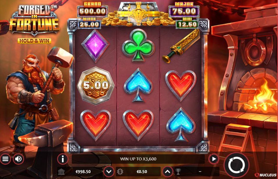 Forged in Fortune slot base game with Viking blacksmith character