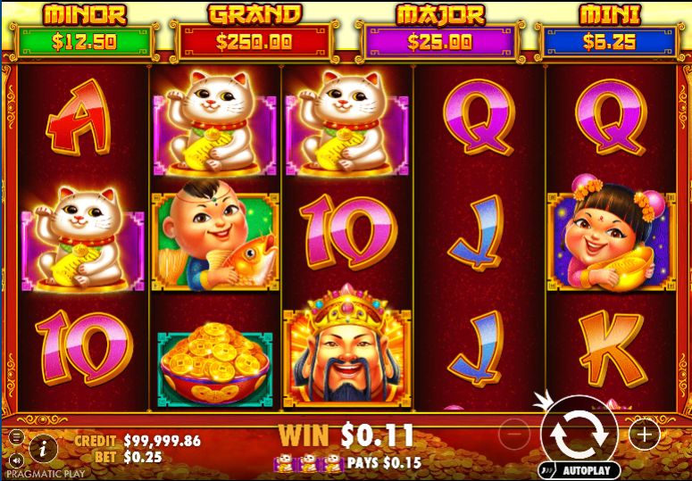 Caishen's Cash main game screen showing four jackpot values